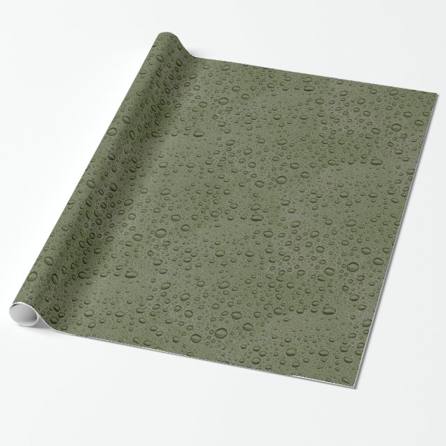 Papier Cadeau gouttelettes d'eau verte d'olive (Déroulé)