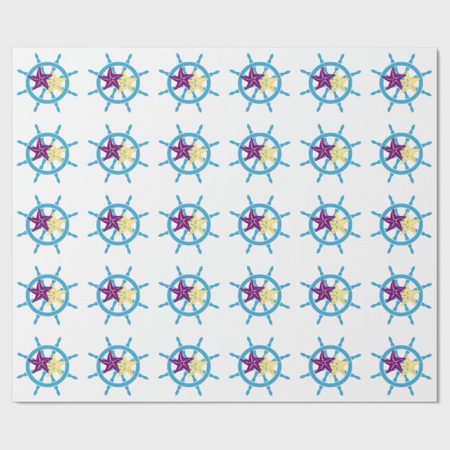 Papier Cadeau Gouvernail de bateau & Étoile de mer (Plat)
