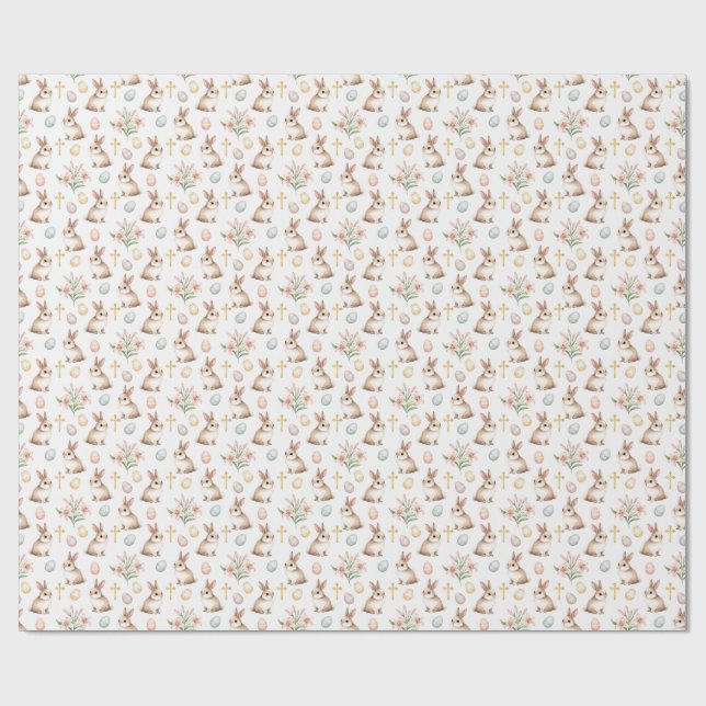 Papier Cadeau Grâce Dorée – Lapin de Pâques à l'aquarelle sans c (Plat)