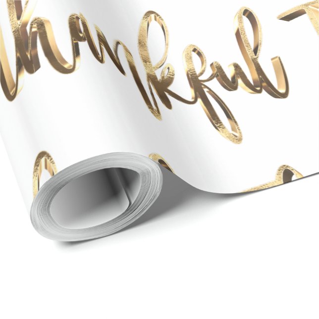Papier Cadeau Grâces Elegant Faux Gold Script Thanksgiving (Coin rond)