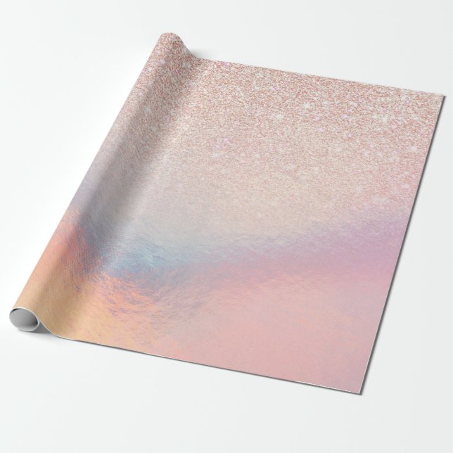 Papier Cadeau Gradient holographique de Rose Gold Glitter Irides (Déroulé)