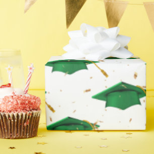 Papier Cadeau Graduation Casquettes verts et Confetti d'or