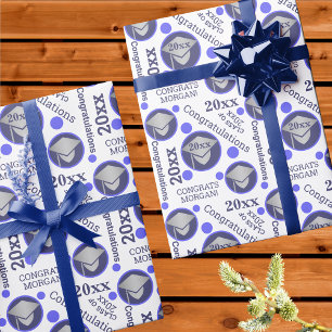 Papier Cadeau Graduation Marine Blue Silver Typographie Ajouter