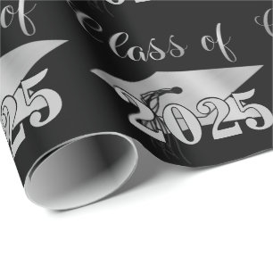 Papier Cadeau Graduation Métallic Silver CLASSE DE Noir