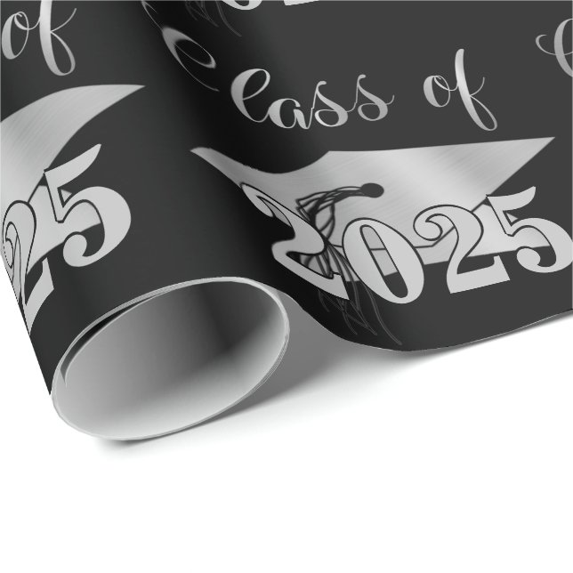 Papier Cadeau Graduation Métallic Silver CLASSE DE Noir (Coin rond)