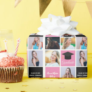 Papier Cadeau Graduation Photo Collage Class of 2021 Chic Pink 