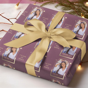 Papier Cadeau Graduation Plum Gold Sun Moon Stars Grad Photo