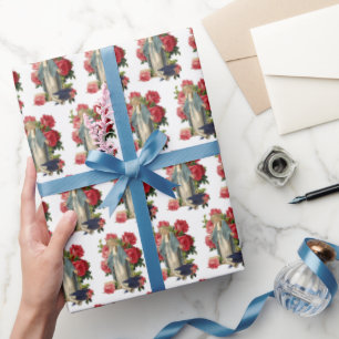 Papier Cadeau Graduation religieuse Vierge Marie Roses rouges