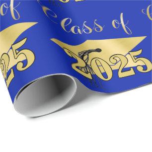 Papier Cadeau Graduation Royal Blue Metallic Gold Classe Année