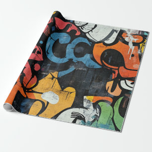 Papier Cadeau Graffiti Abstrait Contemporain Rose Bleu Noir