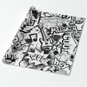 Papier Cadeau Graffiti Abstrait en noir et blanc