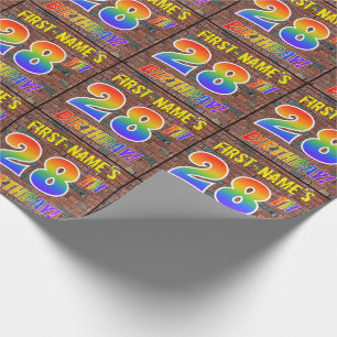 Papier Cadeau Graffiti arc-en-ciel Look 28E ANNIVERSAIRE! & Nom