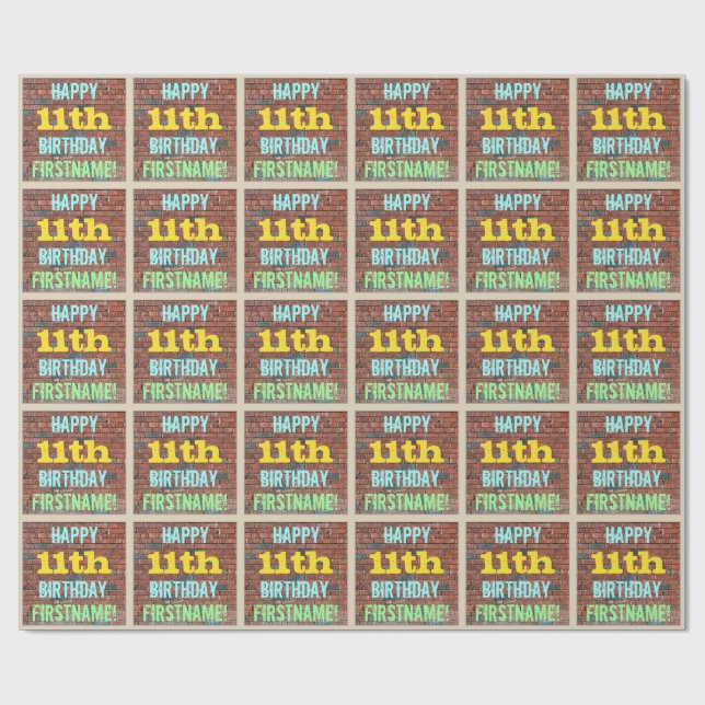 Papier Cadeau Graffiti muraux de briques inspiré 11e anniversair (Plat)