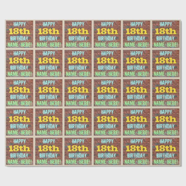 Papier Cadeau Graffiti muraux de briques inspiré 18e anniversair (Plat)