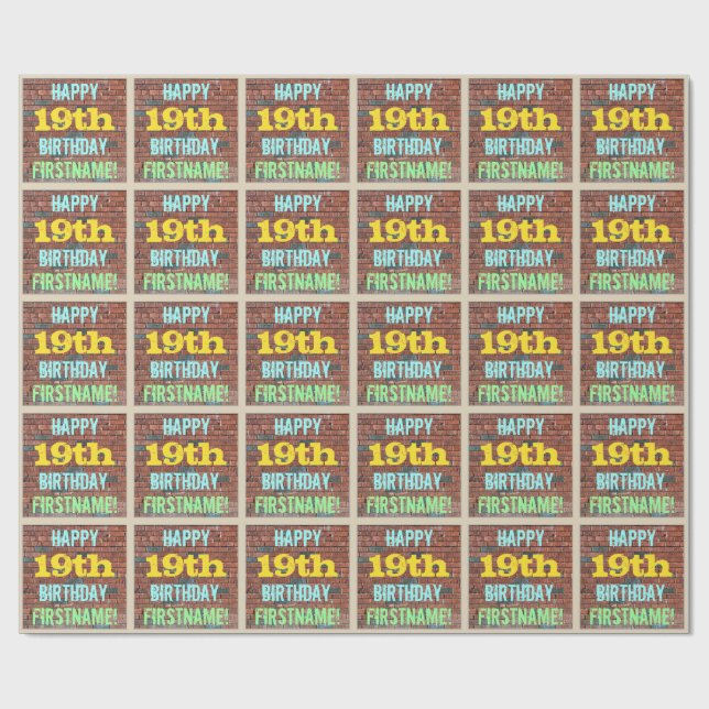 Papier Cadeau Graffiti muraux de briques inspiré 19e anniversair (Plat)