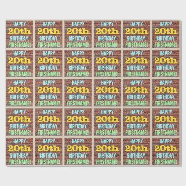 Papier Cadeau Graffiti muraux de briques inspiré 20e anniversair (Plat)