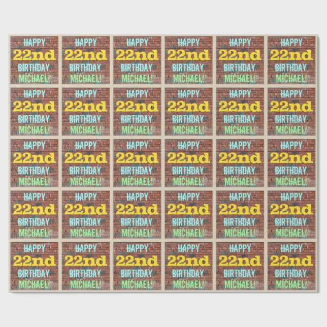 Papier Cadeau Graffiti muraux de briques inspiré 22ème anniversa (Plat)