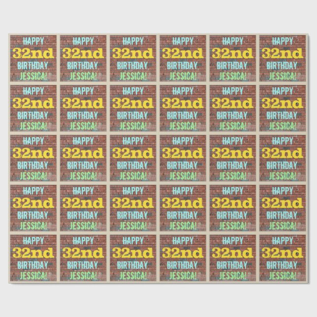 Papier Cadeau Graffiti muraux de briques inspiré 32e anniversair (Plat)