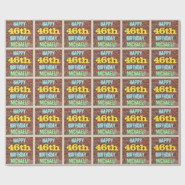 Papier Cadeau Graffiti muraux de briques inspiré 46ème anniversa (Plat)