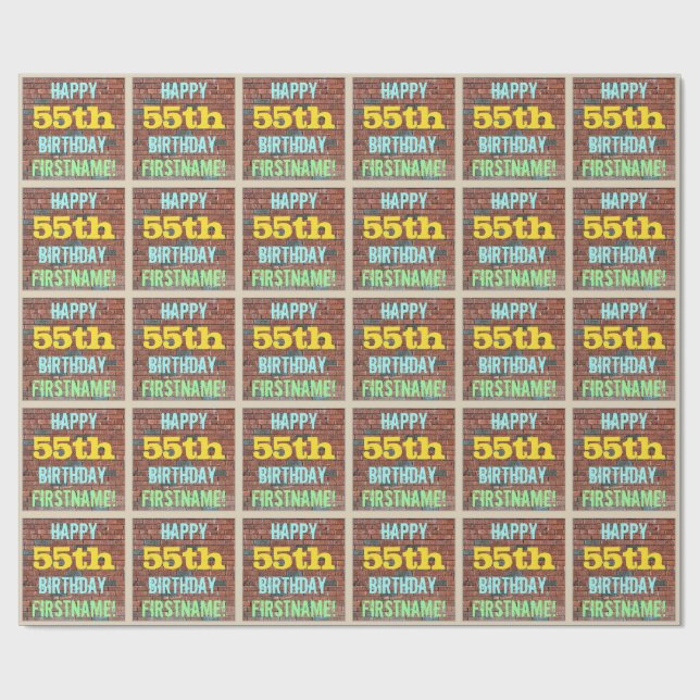 Papier Cadeau Graffiti muraux de briques inspiré 55ème anniversa (Plat)