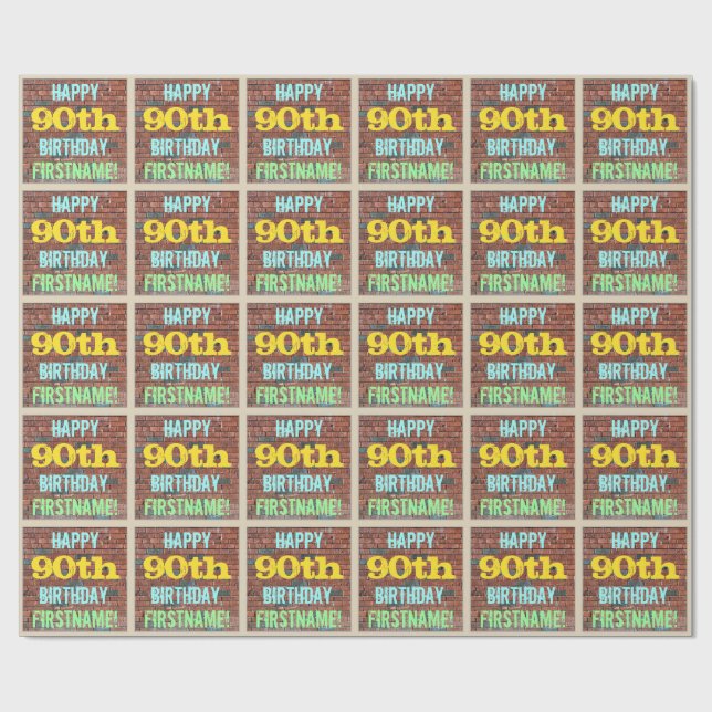 Papier Cadeau Graffiti muraux de briques inspiré 90e anniversair (Plat)