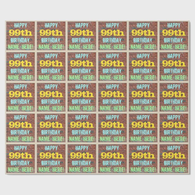 Papier Cadeau Graffiti muraux de briques inspiré 99e anniversair (Plat)