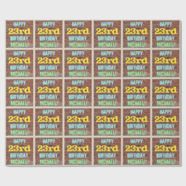 Papier Cadeau Graffiti muraux en briques inspiré 23ème anniversa (Plat)