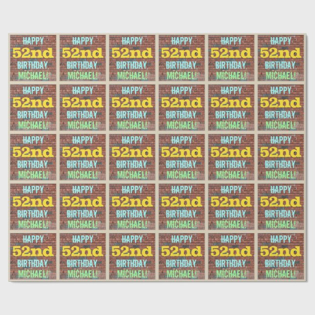 Papier Cadeau Graffiti muraux en briques inspiré 52e anniversair (Plat)