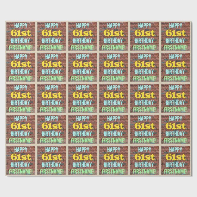 Papier Cadeau Graffiti muraux en briques inspiré 61e anniversair (Plat)