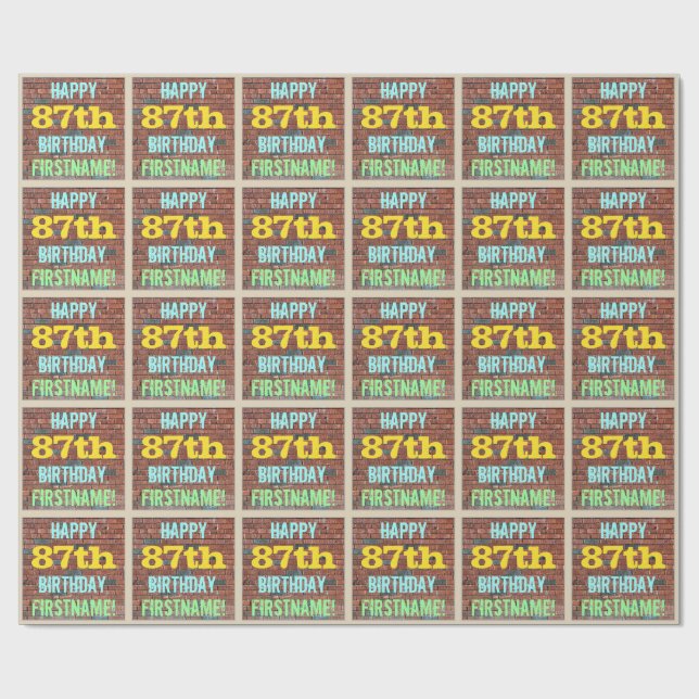 Papier Cadeau Graffiti muraux en briques inspiré 87ème anniversa (Plat)