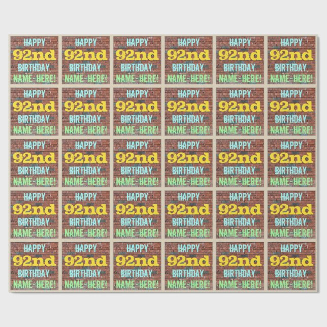 Papier Cadeau Graffiti muraux en briques inspiré 92e anniversair (Plat)