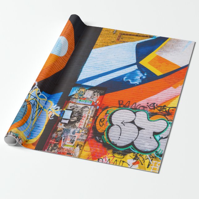 Papier Cadeau Graffiti orange et bleu (Déroulé)