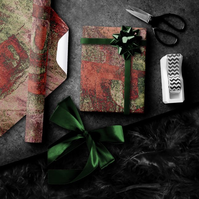 Papier Cadeau Graffiti peint Grunge Automne Rouge Vert rouille (Créateur téléchargé)