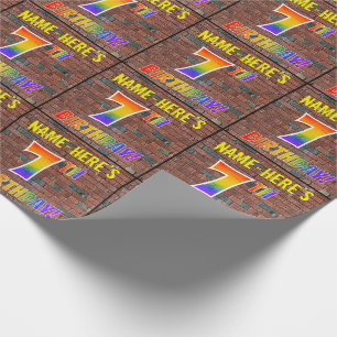 Papier Cadeau Graffiti Rainbow Look 7E ANNIVERSAIRE! & Nom perso