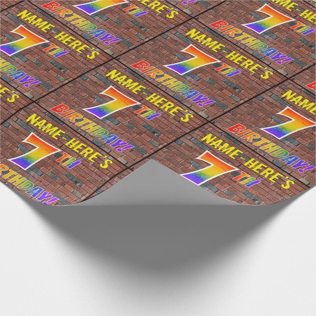 Papier Cadeau Graffiti Rainbow Look 7E ANNIVERSAIRE! & Nom perso (Coin)