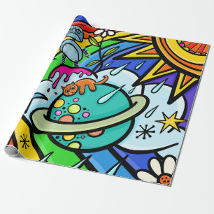 Papier Cadeau Graffiti Street Art Rainbow Weather Funky Cartoon