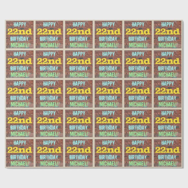 Papier Cadeau Graffiti sur mur de briques pour 22e anniversaire  (Plat)