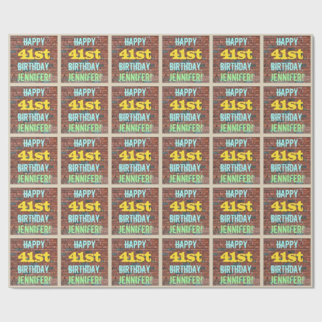 Papier Cadeau Graffiti sur mur de briques pour 41e anniversaire  (Plat)
