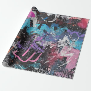 Papier Cadeau Graffiti Urbain Coloré Abstrait Violet Bleu Noir