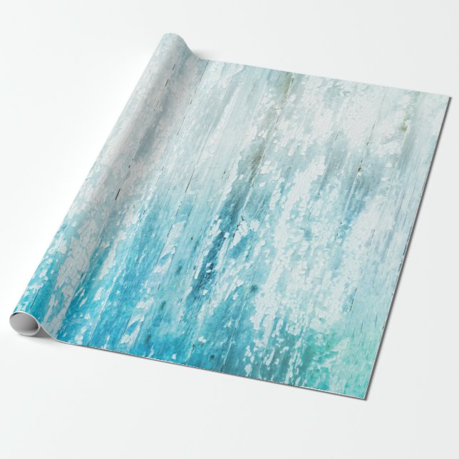 Papier Cadeau Grain de bois Turquoise Blanc Rustique Texture Déc (Déroulé)