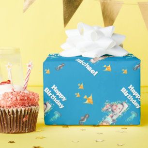 Papier Cadeau Grand 1er anniversaire sous la mer Photo Collage