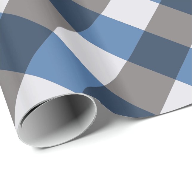 Papier Cadeau Grand Buffalo Check, gris / gris et bleu (Coin rond)