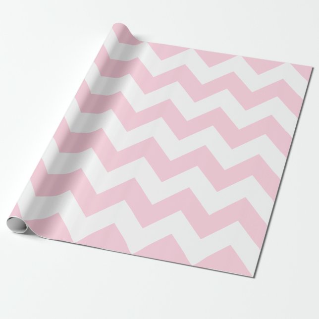 Papier Cadeau Grand Chevron rose clair et blanc (Déroulé)
