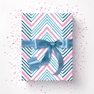 Papier Cadeau Grand chevron Zag en rose et bleu aqua profond