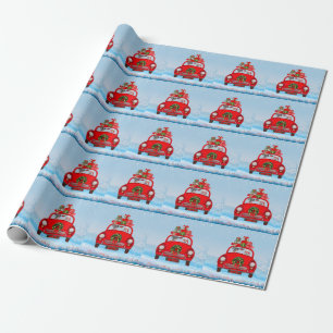 Papier Cadeau Grand Chien Danois En Voiture Avec Le Père Noël