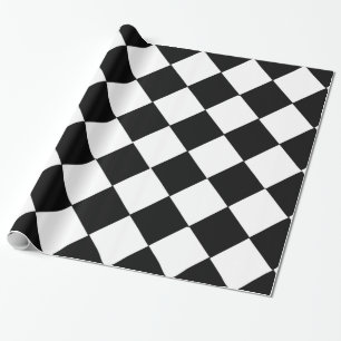 Papier Cadeau Grand damier noir et blanc Motif diamant