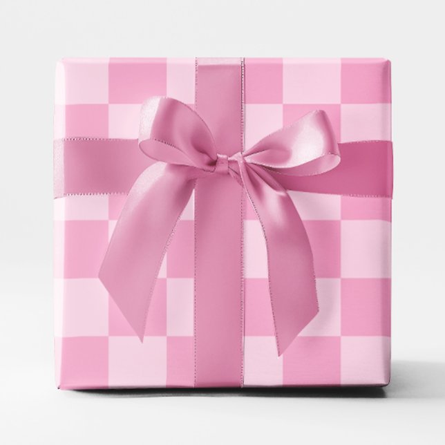 Papier Cadeau Grand Damier Rose Clair (Big Light Pink Checkered Wrapping Paper)