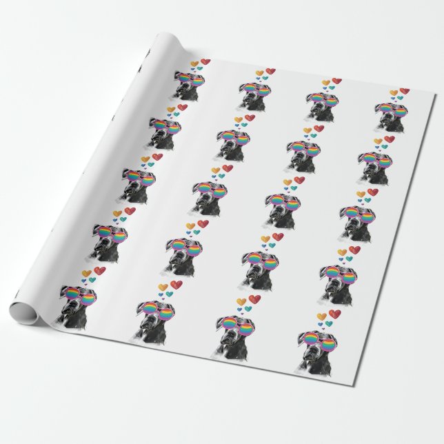 Papier Cadeau Grand Danois avec coeurs Saint-Valentin (Déroulé)