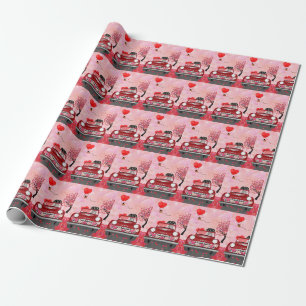 Papier Cadeau Grand Danois Chien Voiture avec coeurs Saint-Valen
