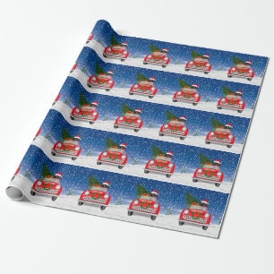Papier Cadeau Grand Danois Conduisant une Voiture dans la Neige